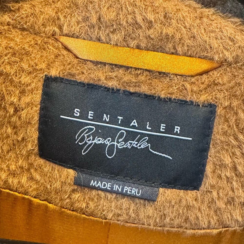 SENTALER Bouclé Alpaca Long Notched Collar Wrap Coat Dark Camel XS Never Worn - Picture 9 of 12